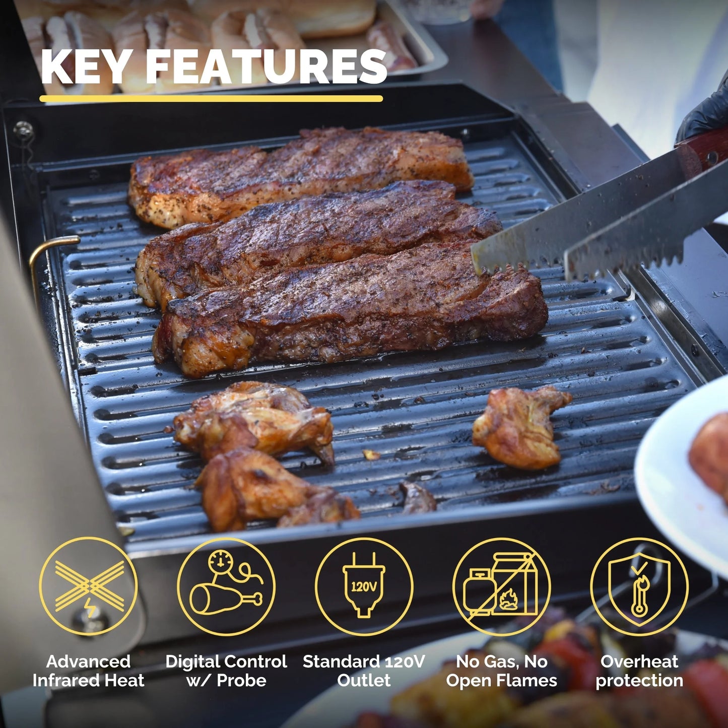 Turbo E Sport Outdoor Electric Grill, 1700W Infrared, 24", with Probe, 120V