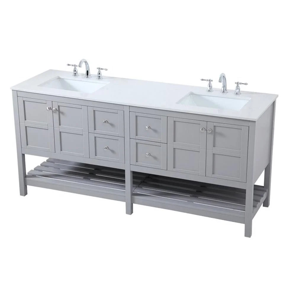 Elegant Decor Theo 72" Steel and Solid Wood Double Bathroom Vanity in Gray