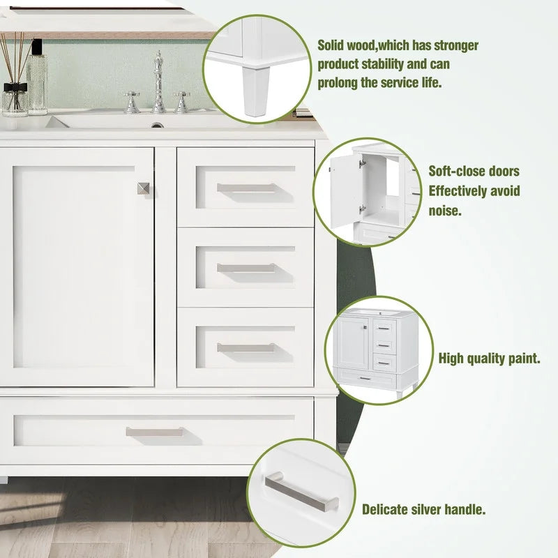 Bellemave 30" Bathroom Vanity with Sink, Cabinet with Sink Combo Set with Top, Bathroom Storage Cabinet with 3 Drawers and 1 Soft Closing Door, 30 Inch Vanity with Sink for Bathroom(White)