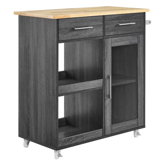 Culinary Rolling Kitchen Cart with Storage in Charcoal Natural - 3 Tiers Kitchen Island on Wheels with Towel Bar, Functional as a Coffee Station, Bar Cabinet or Butcher Block Island