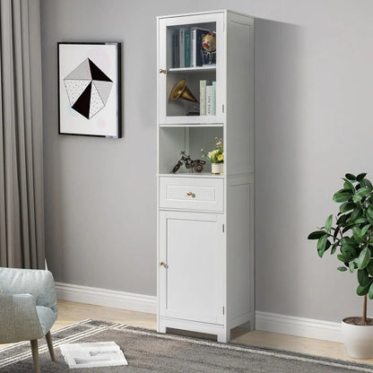 Ktaxon Large Bathroom Tall Storage Cabinet Organizer, Freestanding Line Tower Pantry Cabinet with Adjustable Shelves and 2 Cupboards for Kitchen Living Room Bedroom Office, 18"x13"x71", White