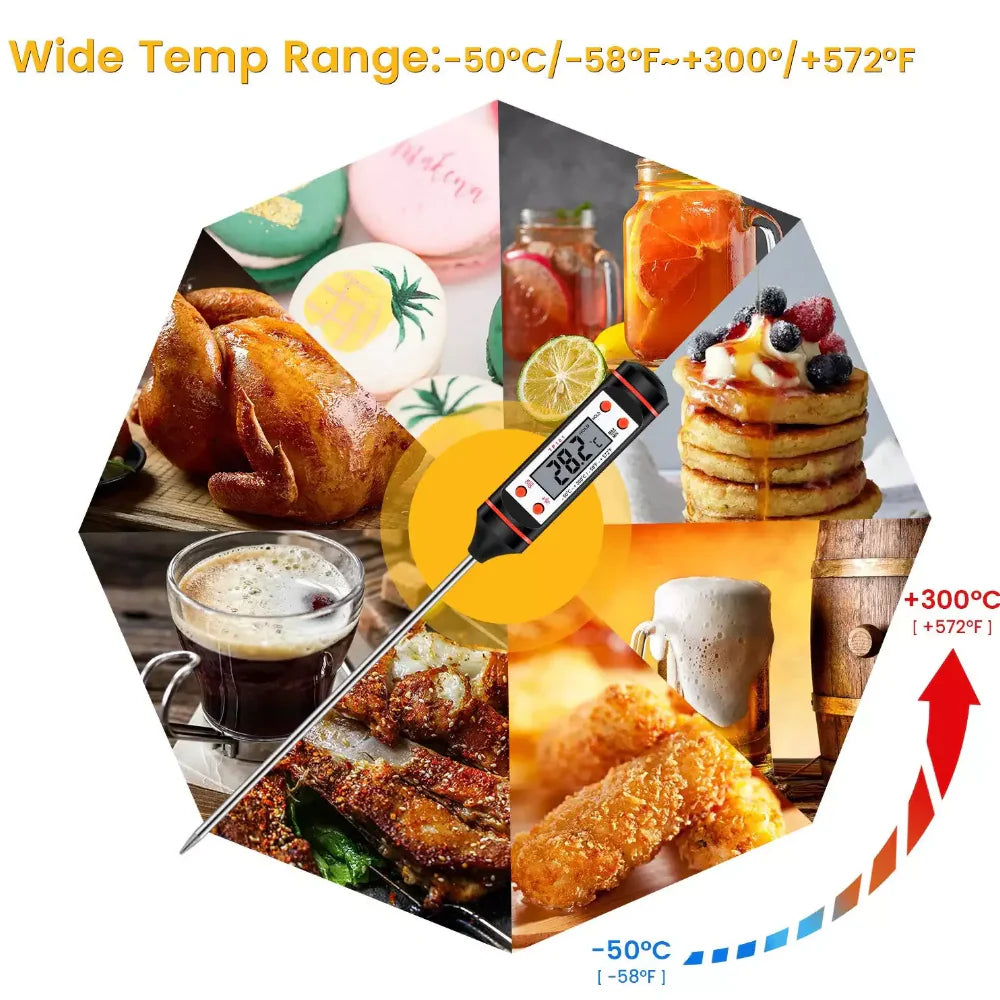 Meat Thermometer,Instant Read Digital Cooking Thermometer,Electronic Food Thermometer with Super Long Probe for Kitchen,Milk,Candy,BBQ and Grill