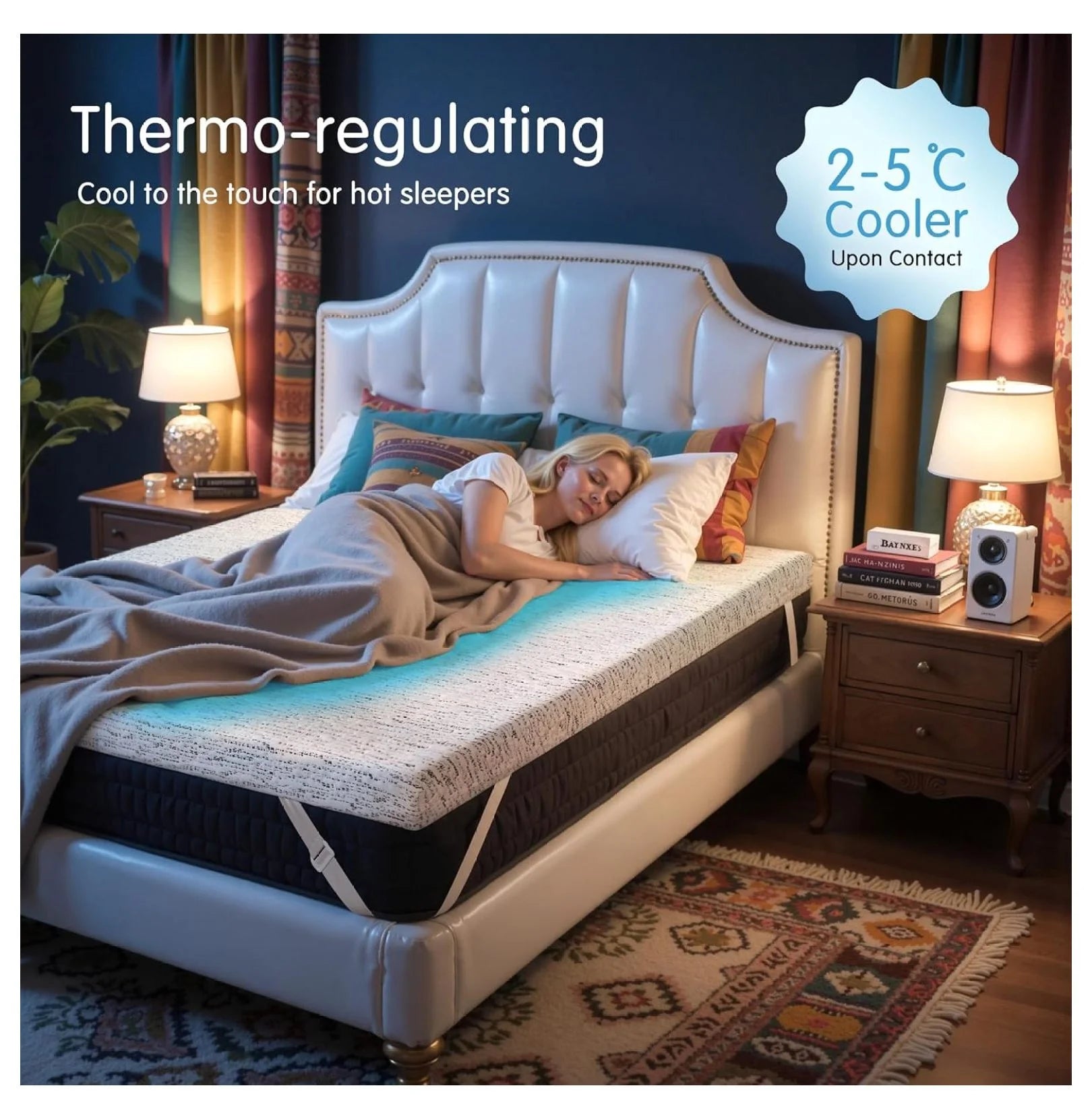 Cooling Mattress Topper King, 4 Inch Memory Foam Mattress Topper, Soft Bed Topper for Pressure Relief, Mattress Pad with Removable Washable Cover