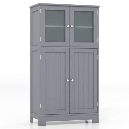 Topbuy Bathroom Storage Cabinet Freestanding Storage Cabinet w/4 Doors Wooden Kitchen Cupboard w/Adjustable Shelf
