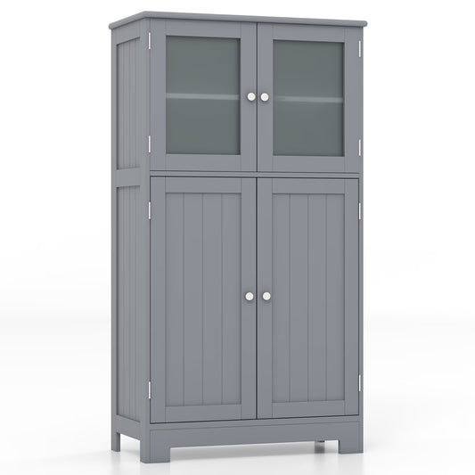 Topbuy Bathroom Storage Cabinet Freestanding Storage Cabinet w/4 Doors Wooden Kitchen Cupboard w/Adjustable Shelf