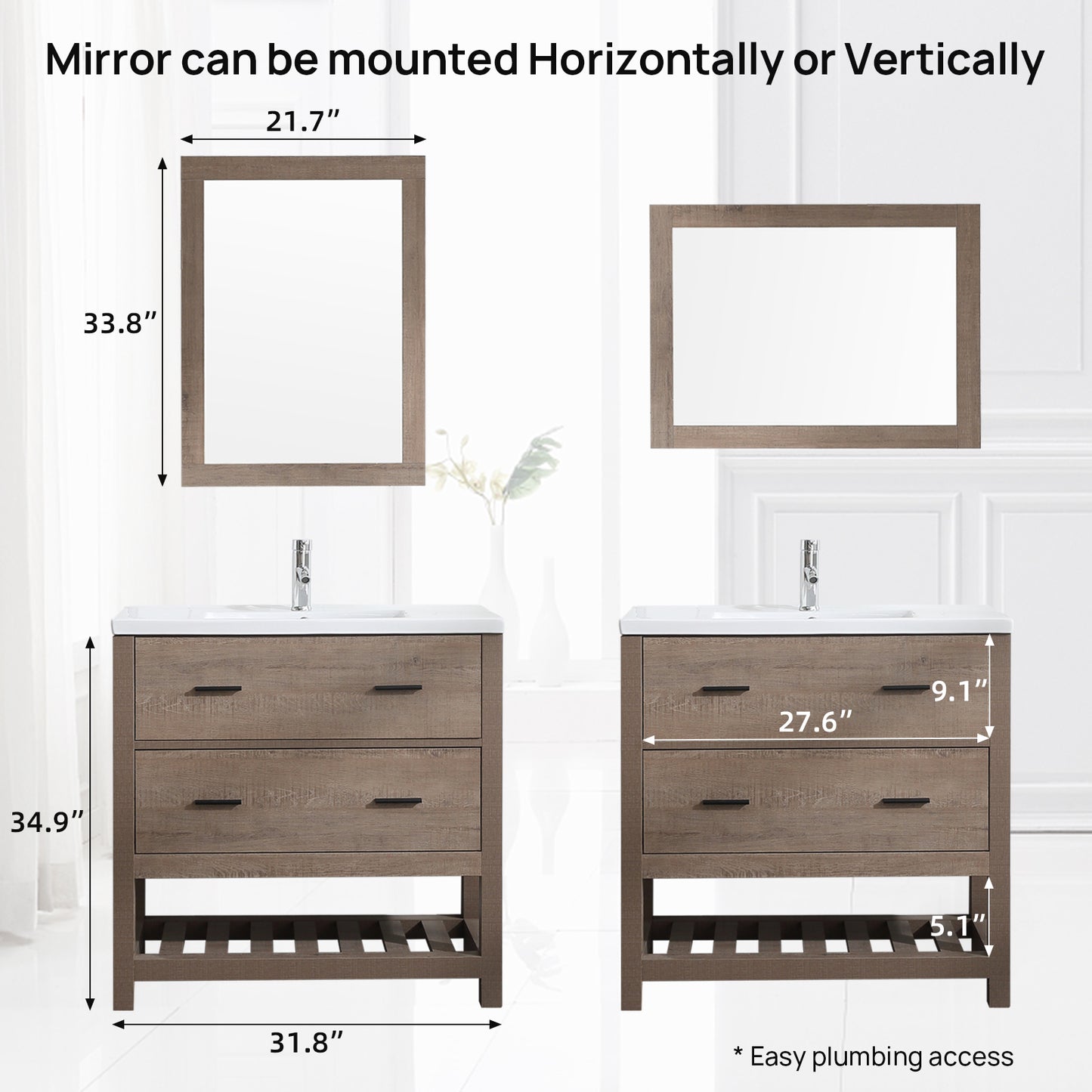 Wonline 32" PB Board Bathroom Vanity with Undermount Sink& Mirror