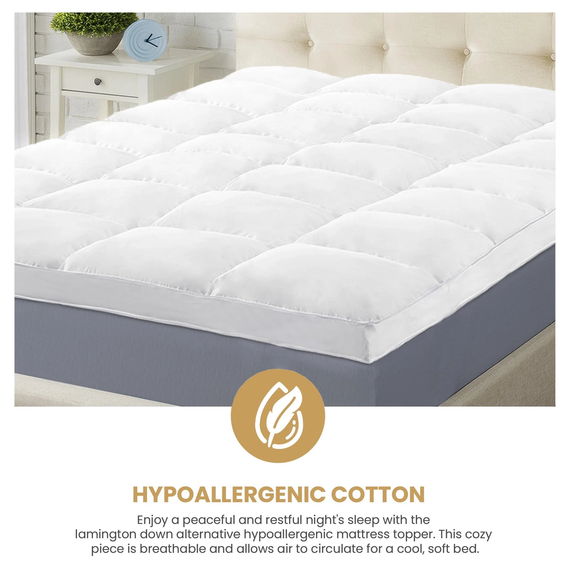 BNM Down Alternative 2 Inch Mattress Topper, King, White