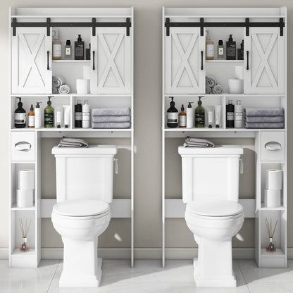 Over The Toilet Storage Cabinet, Farmhouse Storage Cabinet Over Toilet with Sliding DoorsHome Space-Saving Toilet Rack, for Bathroom, Restroom, Laundry