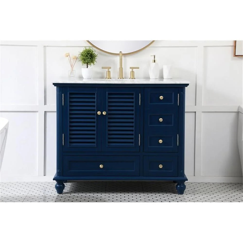 Elegant Decor Rhodes 42" Coastal Solid Wood Single Bathroom Vanity in Blue