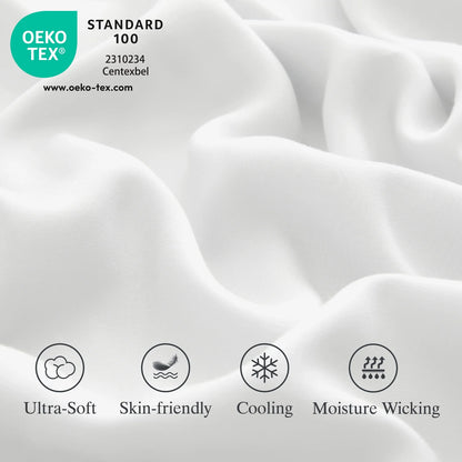 Lidoloka Luxury Lyocell Bed Sheets Set 4Pcs Queen Size for Adult,Cool& Soft,16" Deep Pocket,White