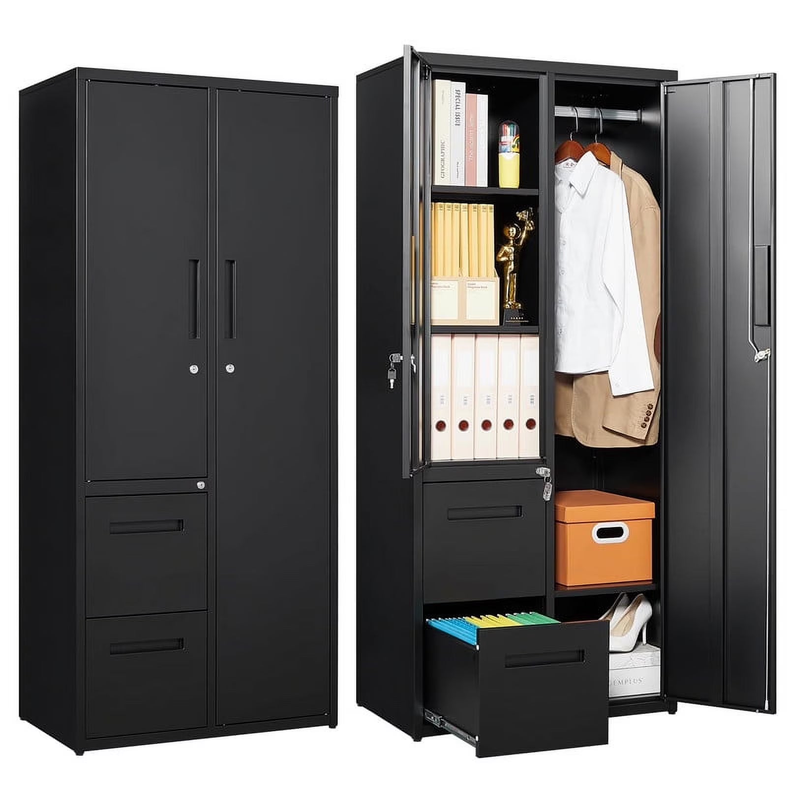 Fesbos Metal Storage Cabinets with Drawers, Staff Locker with Lock Door and Shelves-Wardrobe Clothing/File/Tool Storage for Office, Home, Employee,Gym,Fire Department,Garage
