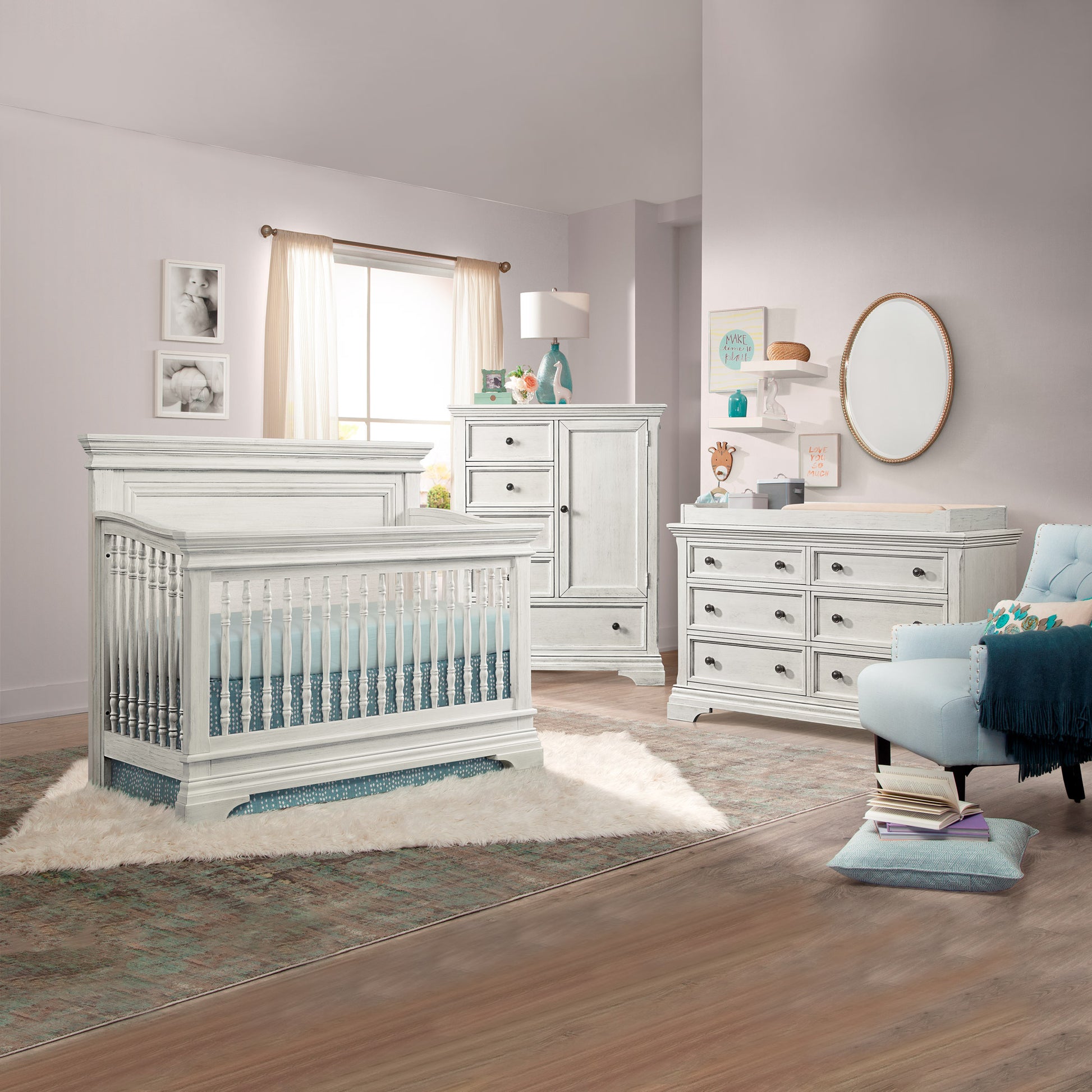 Imagio Baby Ashley 3-piece Crib Set, w/Dresser and Chifferobe, Brushed White