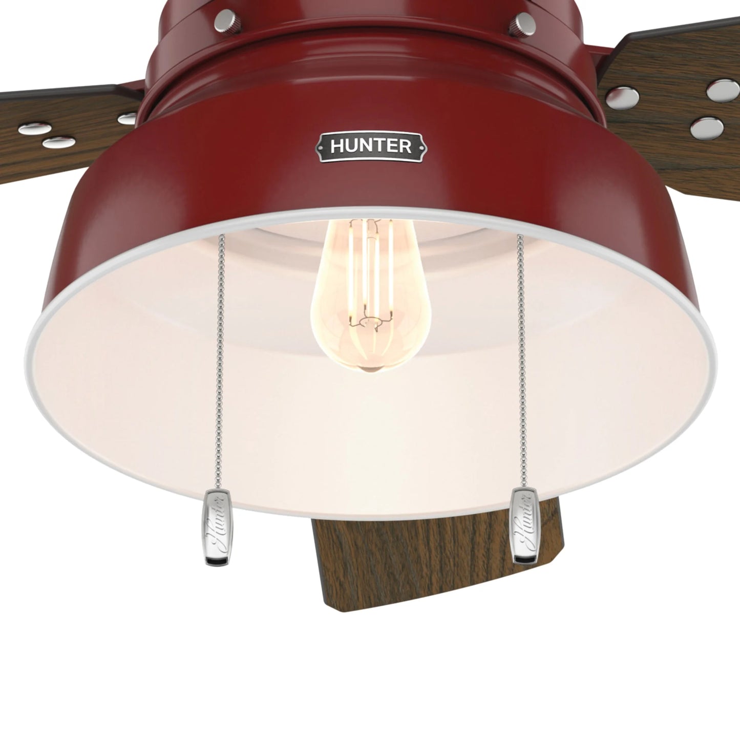 Hunter - Mill Valley Indoor/Outdoor Low Profile Ceiling Fan With Light, 52-inch, Barn Red, Rustic-style, 3-speed WhisperWind Motor, 59312, for Porches, Bathrooms