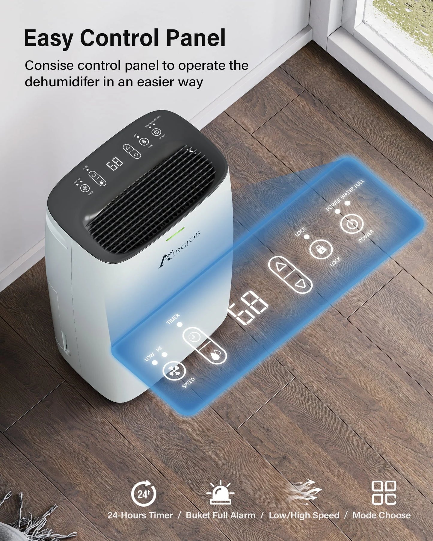 Dehumidifier 32 Pint for 2000 Sq. Ft, Auto Continuous Drain Remove Moisture, Quiet Dehumidifier With Child Lock for Bathroom Basements and Large Room