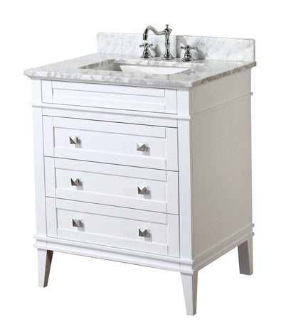 Eleanor 30" Bathroom Vanity with White Cabinet and Carrara Marble Top