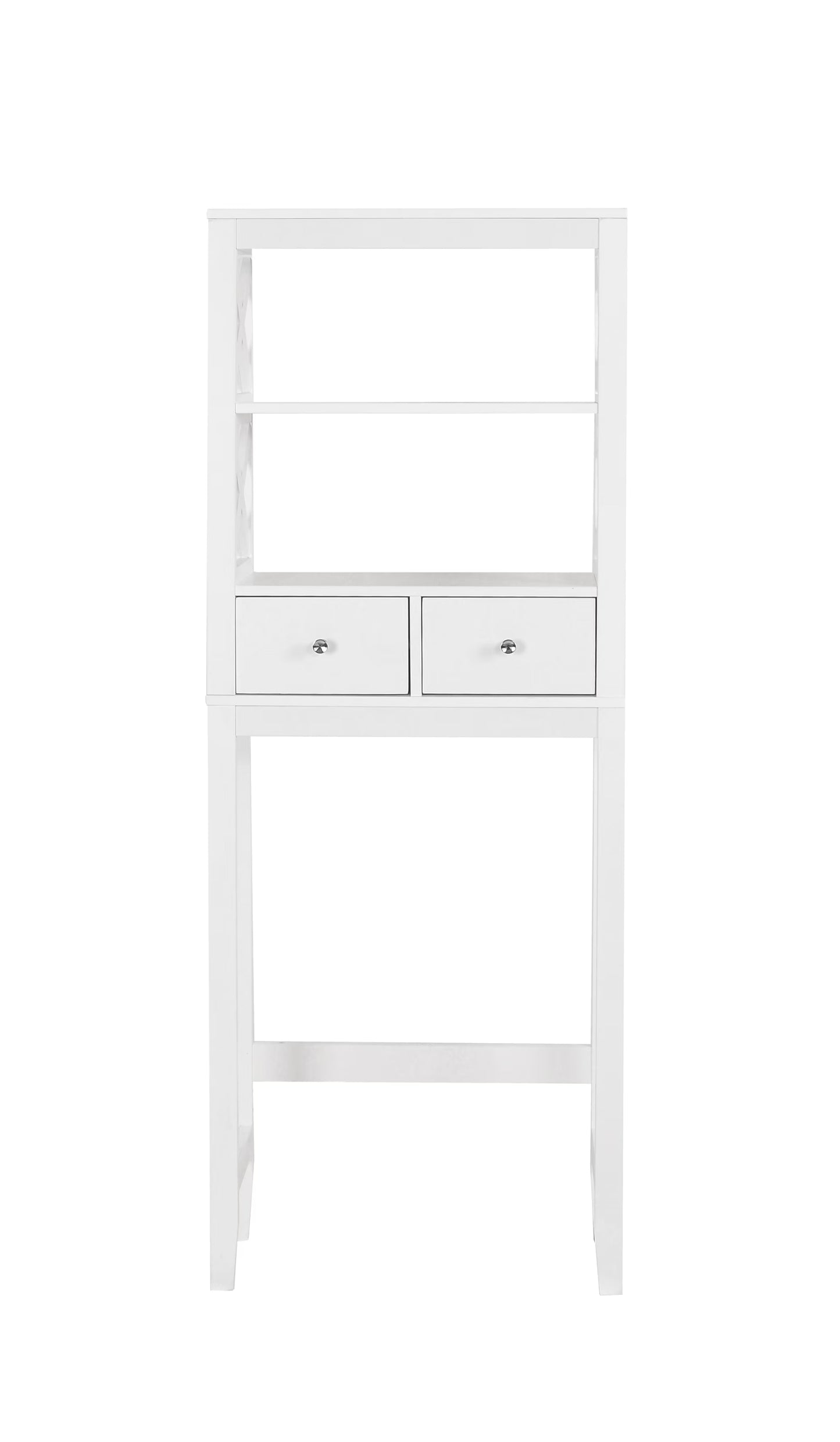 Spirich Home Modern X- Frame Bathroom Shelf Over The Toilet, Bathroom Shelf with Two Drawers, Bathroom Spacesaver, White Finish