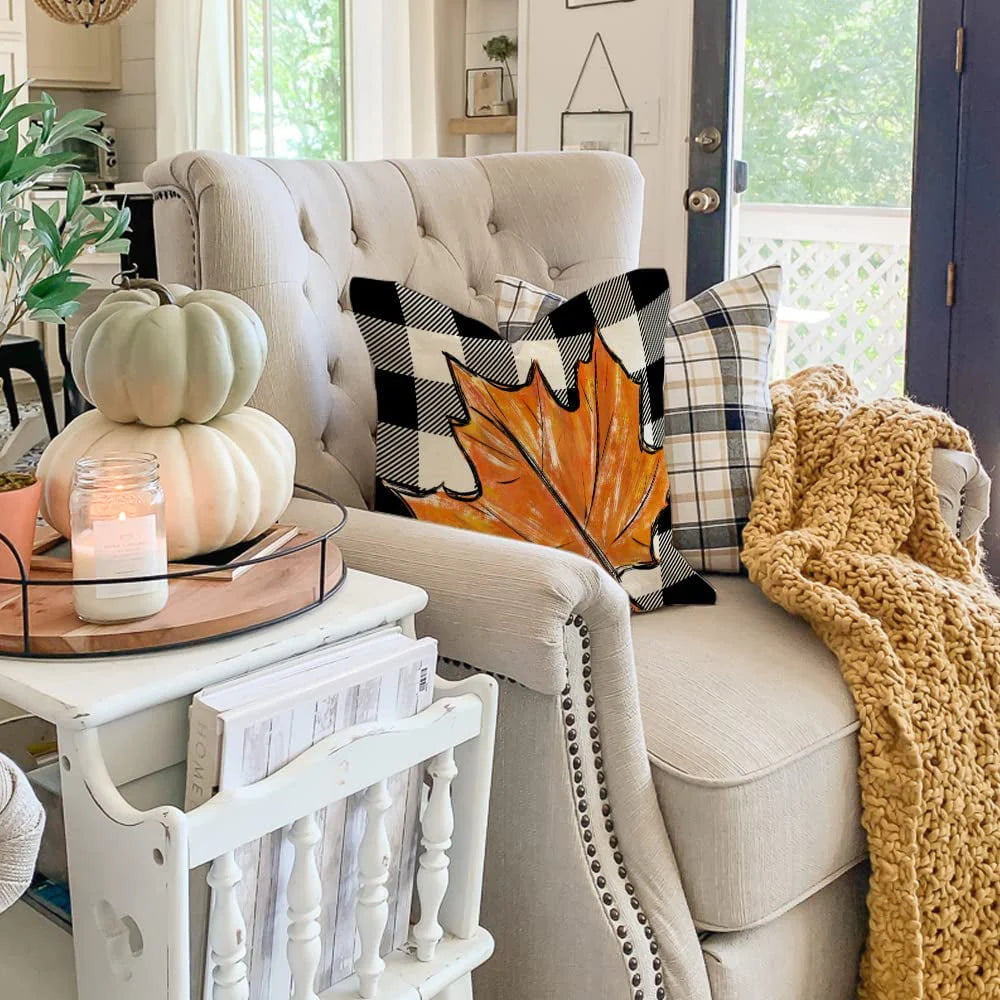 Fall Decor Buffalo Plaid Pumpkin and Maple Leaves Outdoor Fall Pillows Decorative Throw Pillows Farmhouse Thanksgiving Decorations Autumn Cushion Case for Couch