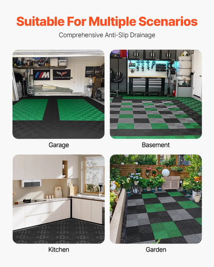 KFFKFF Drainage Floor Mat Set, 12° x 12° Modular Interlocking Padding, Set of 55 Connectable Drainage Mats, Slip-Resistant Black PP Drainage Floor and Bath Mat, Suitable for Garage, Garden
