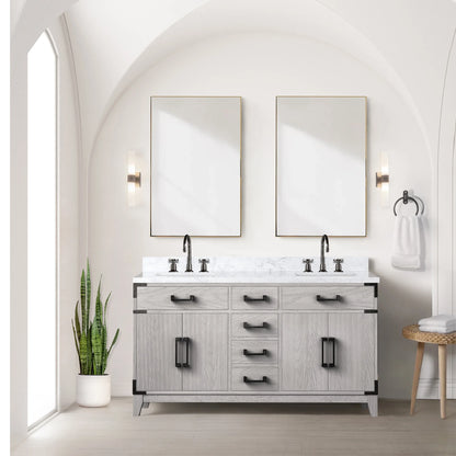 Laurel 60 in W x 22 in D White Oak Double Bath Vanity and Carrara Marble Top