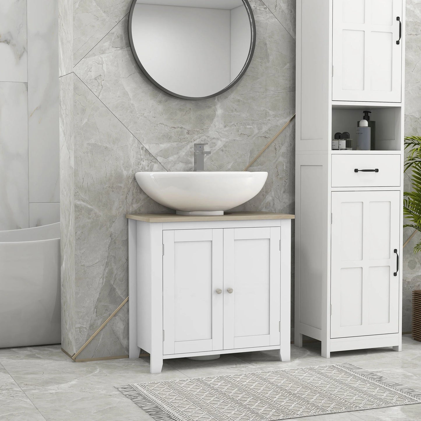 Kleankin Pedestal Sink Storage Cabinet, Under Sink Cabinet, Bathroom Vanity Cabinet with U-Shape and Adjustable Internal Shelf, White