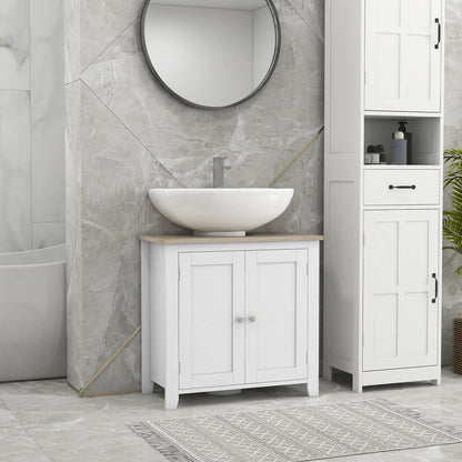 Kleankin Pedestal Sink Storage Cabinet, Under Sink Cabinet, Bathroom Vanity Cabinet with U-Shape and Adjustable Internal Shelf, White