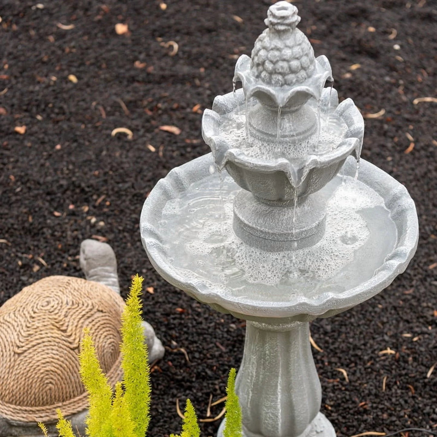 XBrand 36.2" 2-Tier Outdoor Freestanding Solar Water Fountain - Classic Design, Grey Resin Bird Bath with Pump - Ideal for Yard, Lawn and Garden, Porch Dcor