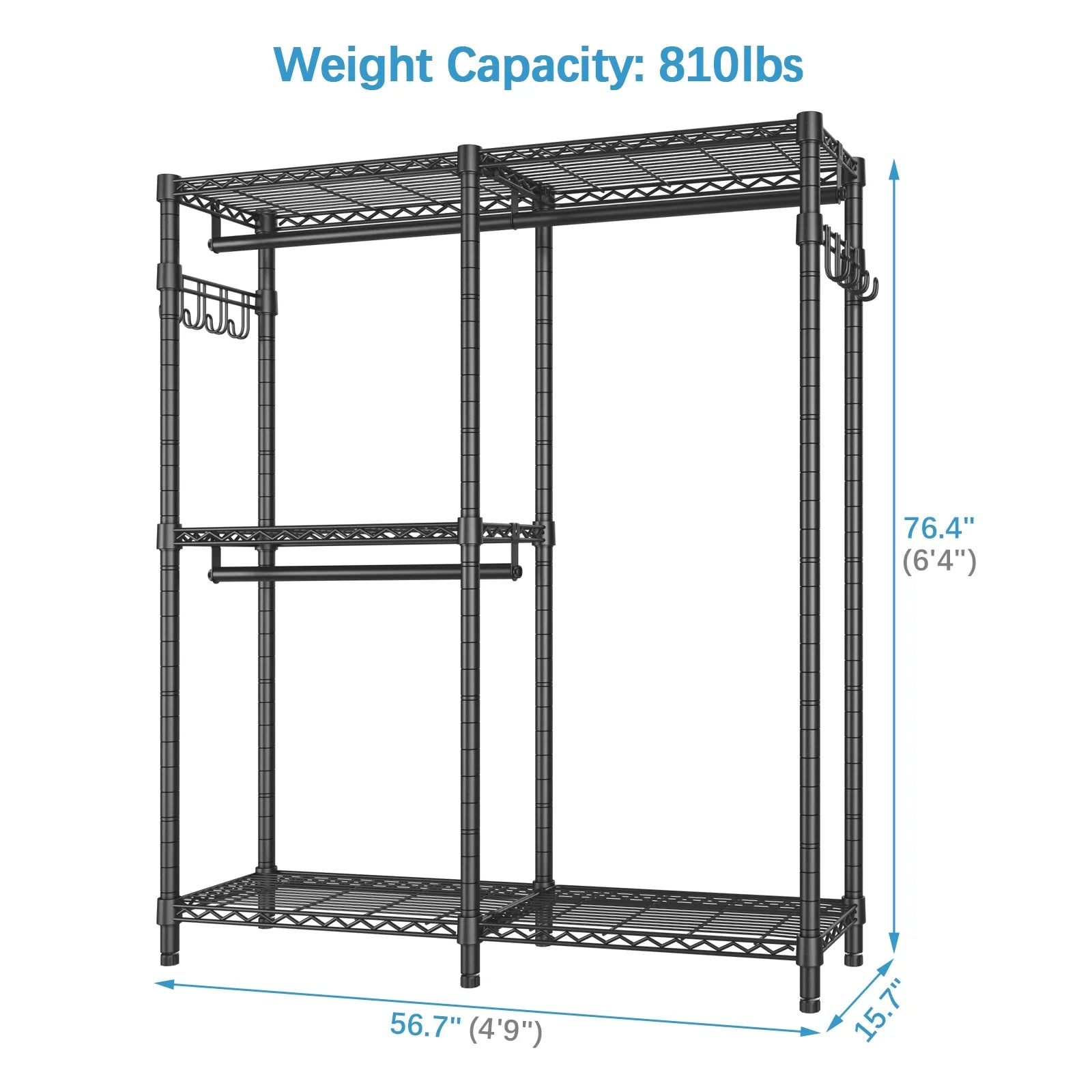 VIPEK V4 Garment Rack Bedroom Armoires Compact Freestanding Closet Storage Organizer, Portable Wardrobe Closet Heavy Duty Clothes Rack Metal Clothing Rack, Black