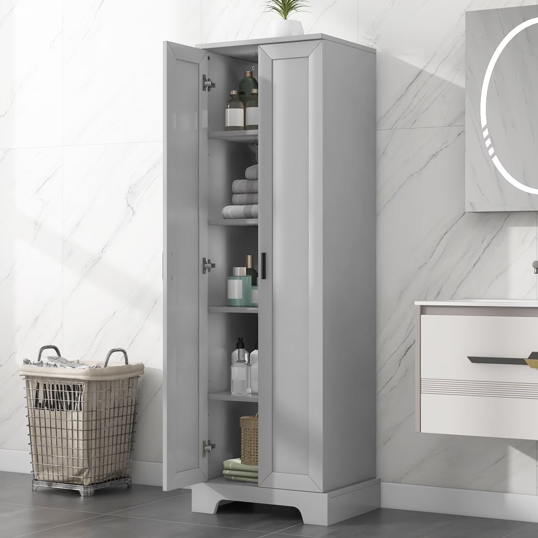 22'' Double Door Storage Cabinet with Adjustable Shelves, High Quality Bathroom Cabinet with MDF Material, for Living room, Bathroom, Black
