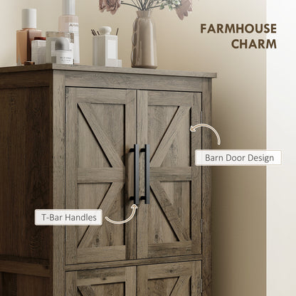 HOMCOM Bathroom Floor Cabinet, Farmhouse Bathroom Cabinet with Doors, Brown