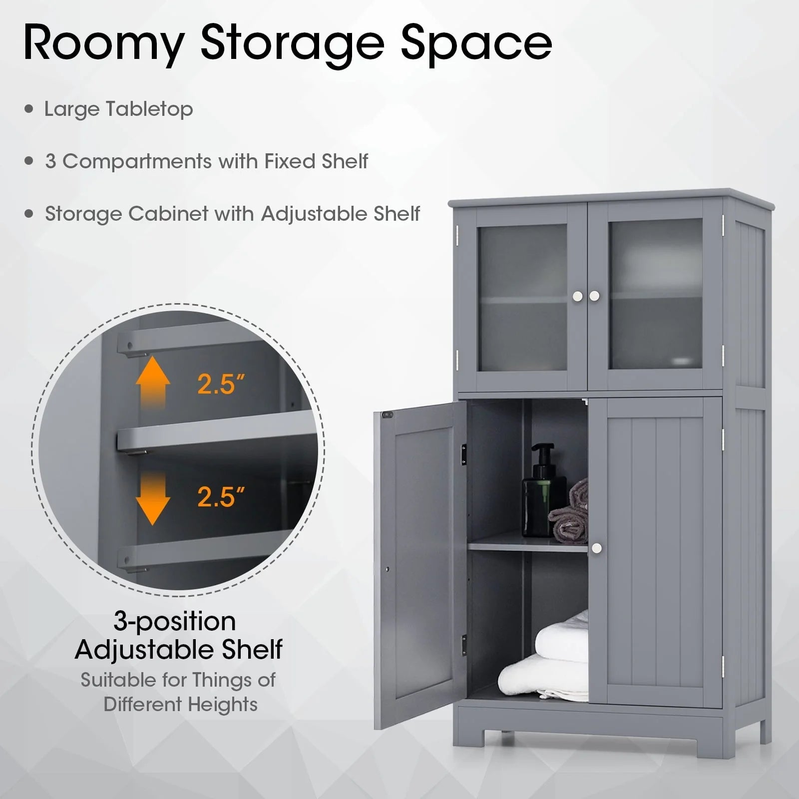 Topbuy Bathroom Storage Cabinet Freestanding Storage Cabinet w/4 Doors Wooden Kitchen Cupboard w/Adjustable Shelf