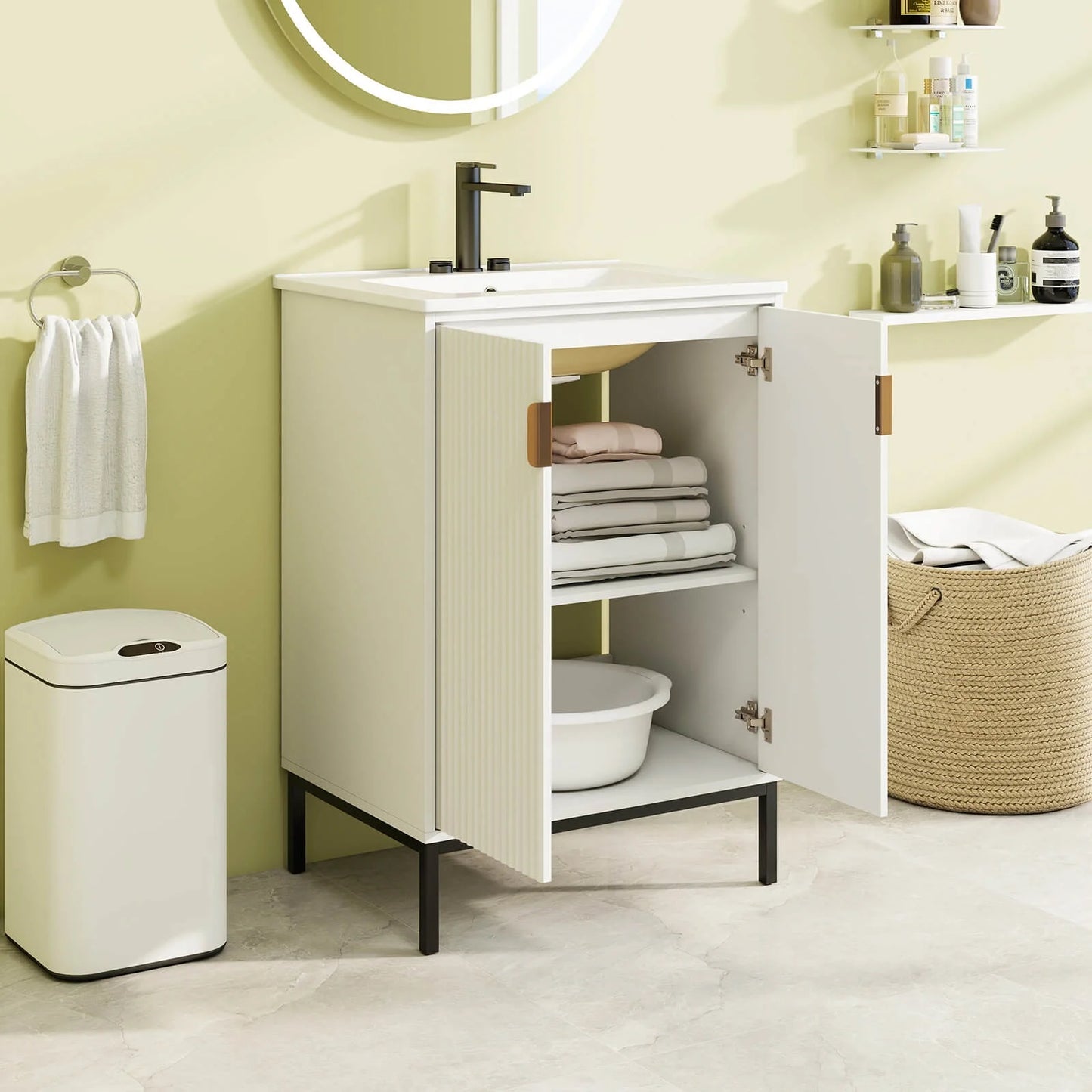 Costway Bathroom Vanity with Sink Combo 24 Inch Freestanding Bathroom Sink Cabinet White