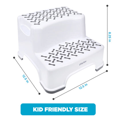 Playtex White 2-Tier Step Stool, Kids Bathroom and Bedroom Plastic Step Stool