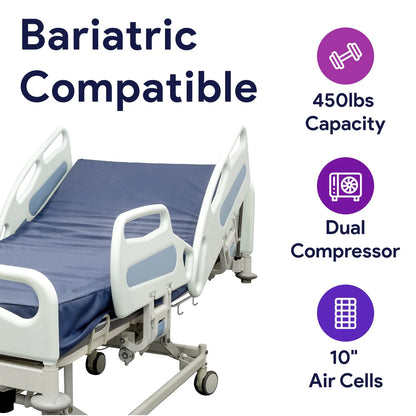 Proheal Bariatric Low Air Loss Alternating Pressure Air Mattress with Pump, Dual Compressor, & Raised Rails - Stages I-IV - 42" x 80" x 10/13"