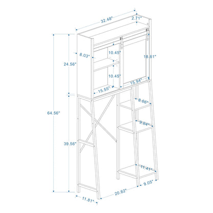 Royard Oaktree Farmhouse Over The Toilet Storage Cabinet, Bathroom Shelves Storage Organizer with Sliding Barn Door, Adjustable Shelves, and Storage Racks, White