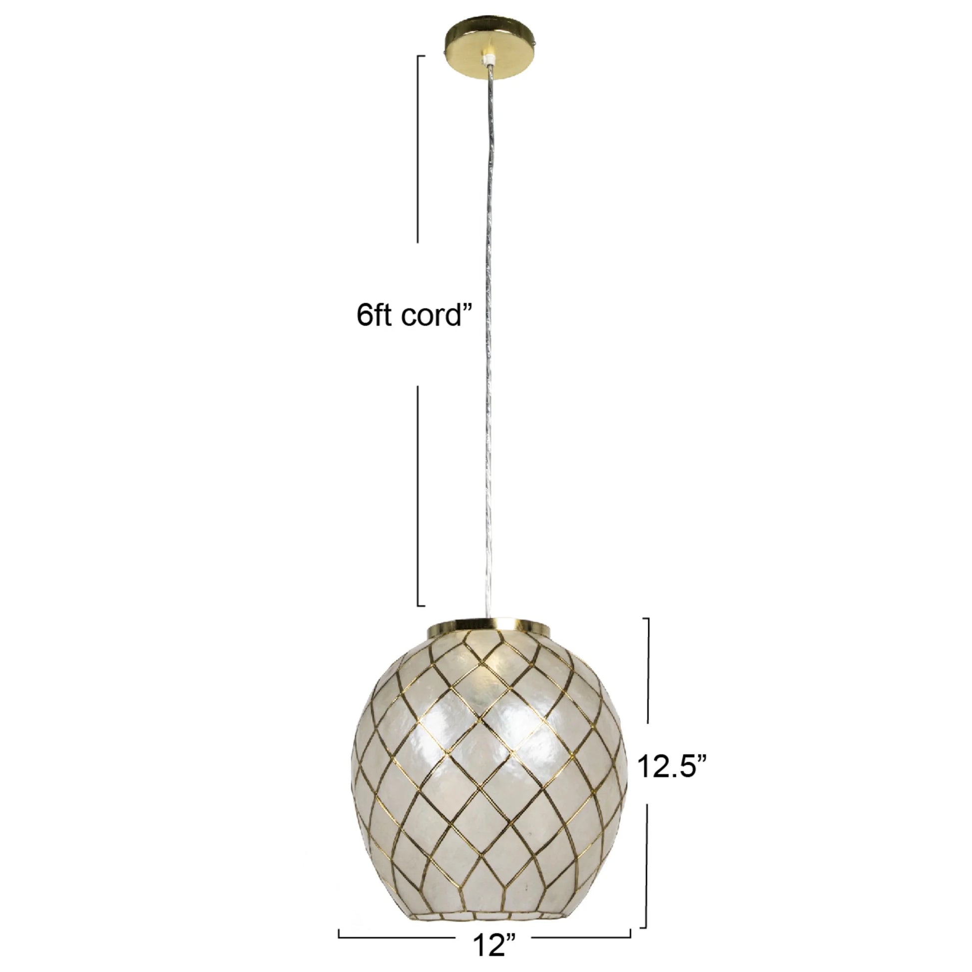 Robert Stevenson Lighting Marina Natural Capiz and Metal Orb Pendant Ceiling Light, Natural and Black