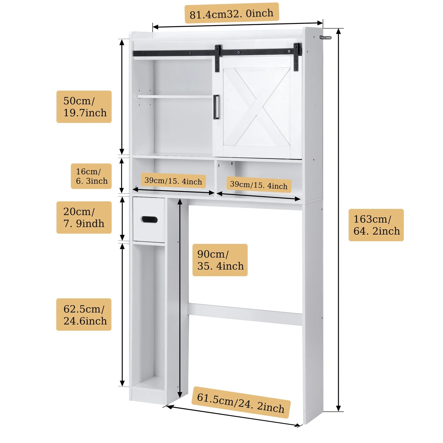 YISUFO Over The Toilet Storage Cabinet, Bathroom Organizer Shelf with 2 Barn Door & Toilet Paper Holder Stand, Space-Saving Toilet Rack