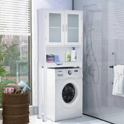 Giantex Wooden Over The Toilet Storage Cabinet, Home Bathroom Space Saver, Double Doors, Adjustable Shelf Organizer, Open Storage Shelf, Freestanding Toilet Storage Rack Unit