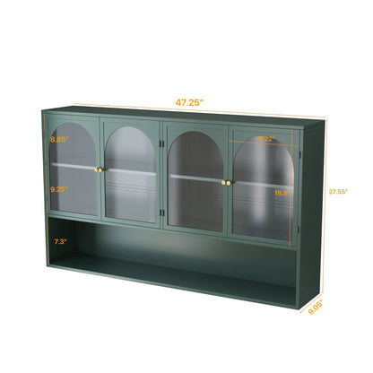 Dasun 47.25" Four-door Glass Wall Cabinet Storage, Wall-mounted, Suitable for Kitchen, Living Room, Bathroom(Black)