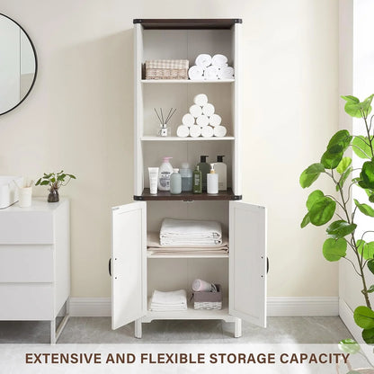 70.87 Tall Bathroom Storage Cabinet, Farmhouse Storage Cabinet with 2 Barn Doors and Adjustable Shelves, Floor Cabinet for Bathroom, Living Room, Entryway, Kitchen (Antique White)