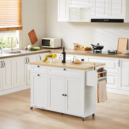 Onbrill Kitchen Island w/Outlet& Towel Rack, 60" Kitchen Storage Cart w/Foldable Countertop, Black