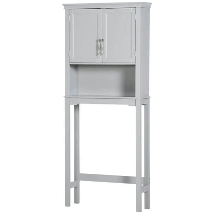 Kepooman Toilet Storage Cabinet, Toilet Organizer Cabinet,Modern Over The Toilet Storage Cabinet, Double Door Bathroom Organizer with Open Shelf, Grey