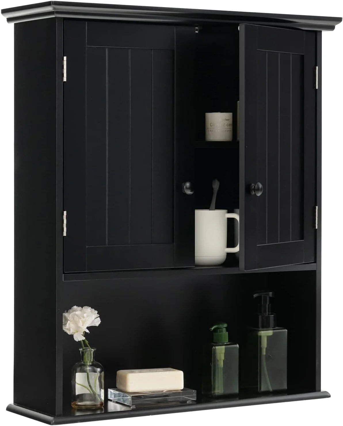 NALYL Wall Mount Bathroom Cabinet Wooden Medicine Cabinet Storage Organizer with 2-Doors and 1-Shelf Cottage Collection Wall Cabinet (Espresso)