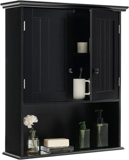 NALYL Wall Mount Bathroom Cabinet Wooden Medicine Cabinet Storage Organizer with 2-Doors and 1-Shelf Cottage Collection Wall Cabinet (Espresso)