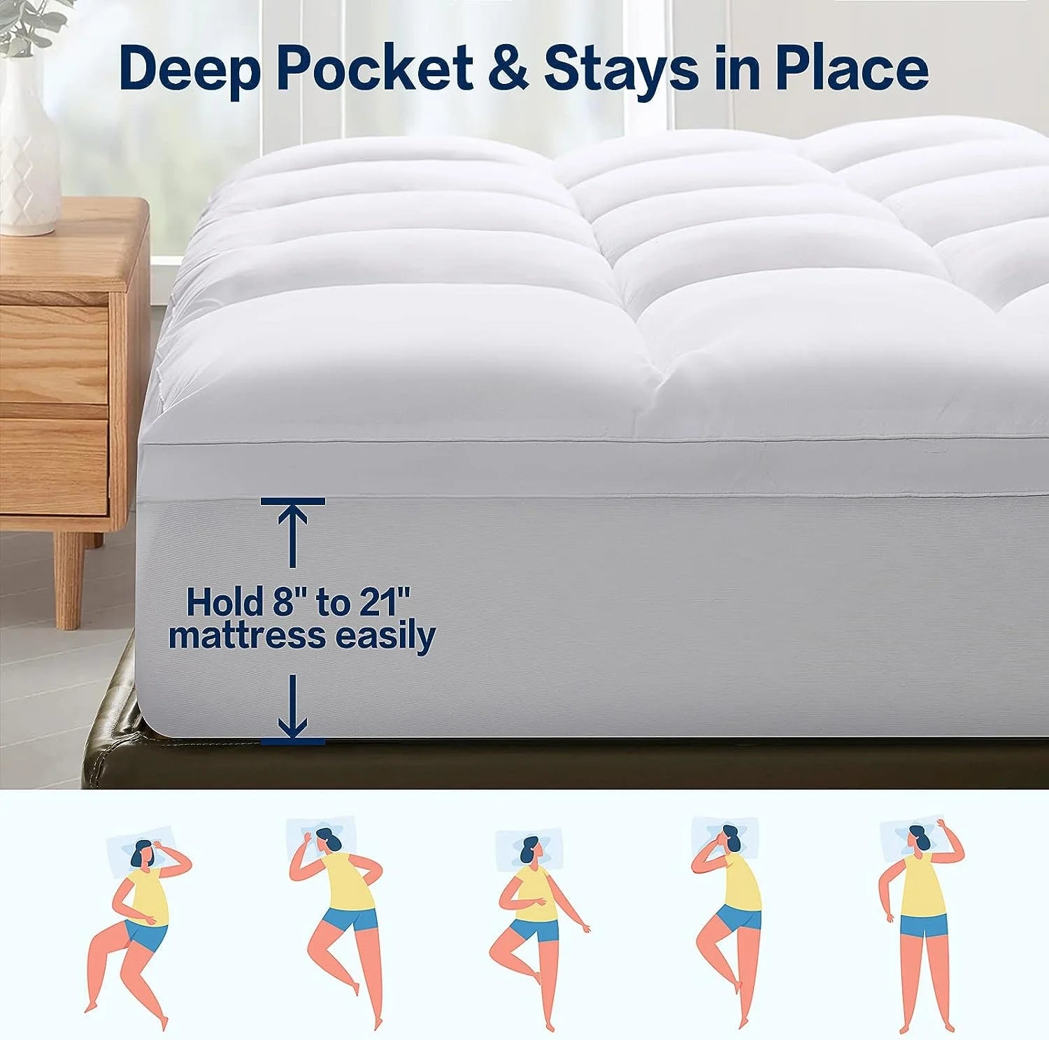 EMONIA 4 Inch Dual Layer Memory Foam Mattress Topper Queen, 2 Inch Cooling Gel Memory Foam Plus 2 Inch 100% 400TC Soft Extra Thick Mattress Pad Pillow Top Cover with 8-21" Deep Pocket for Back Pain