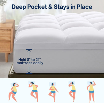 EMONIA 4 Inch Dual Layer Memory Foam Mattress Topper Queen, 2 Inch Cooling Gel Memory Foam Plus 2 Inch 100% 400TC Soft Extra Thick Mattress Pad Pillow Top Cover with 8-21" Deep Pocket for Back Pain