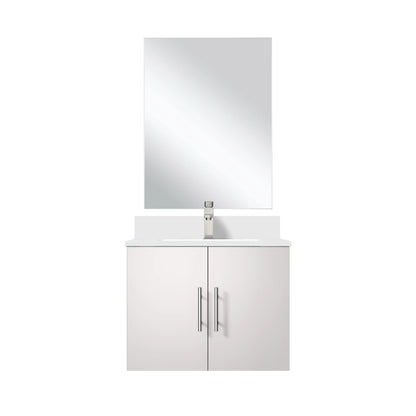 Geneva 24 in W x in D Glossy White Single Bath Vanity Cultured Marble Countertop, 18 in Mirror and Faucet Set