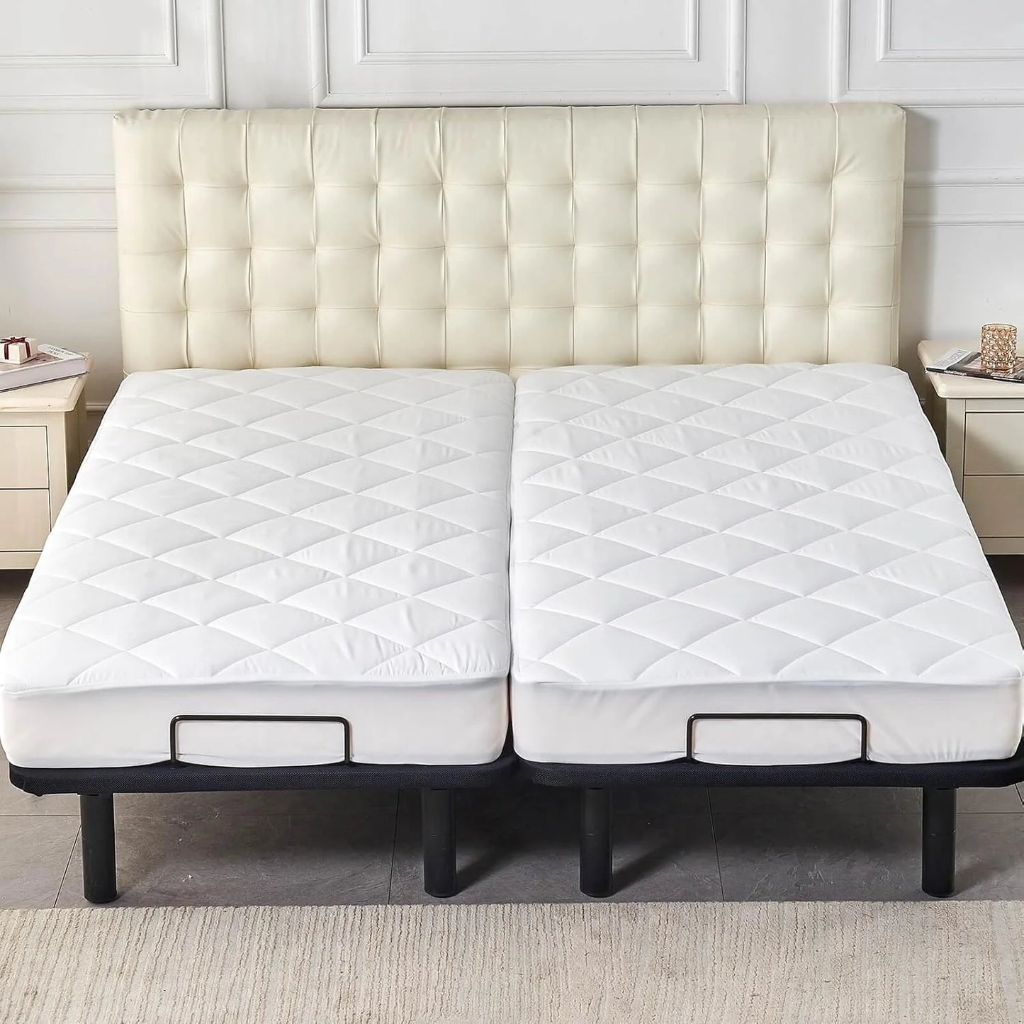 Split King Mattress Topper for Adjustable Bed Fluffy Matress Cover Quilted Fitted Mattress Pad with Elastic Pocket