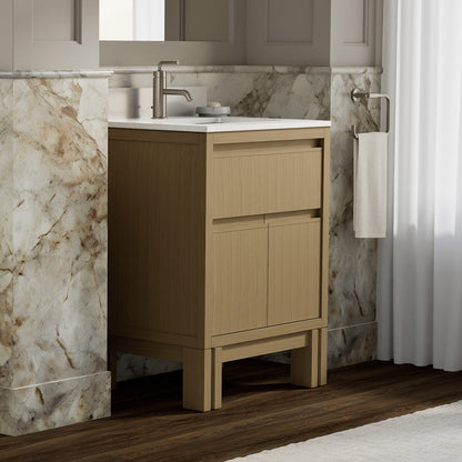 Kohler Solive Bathroom Vanity with Sink and Quartz Top in Oak