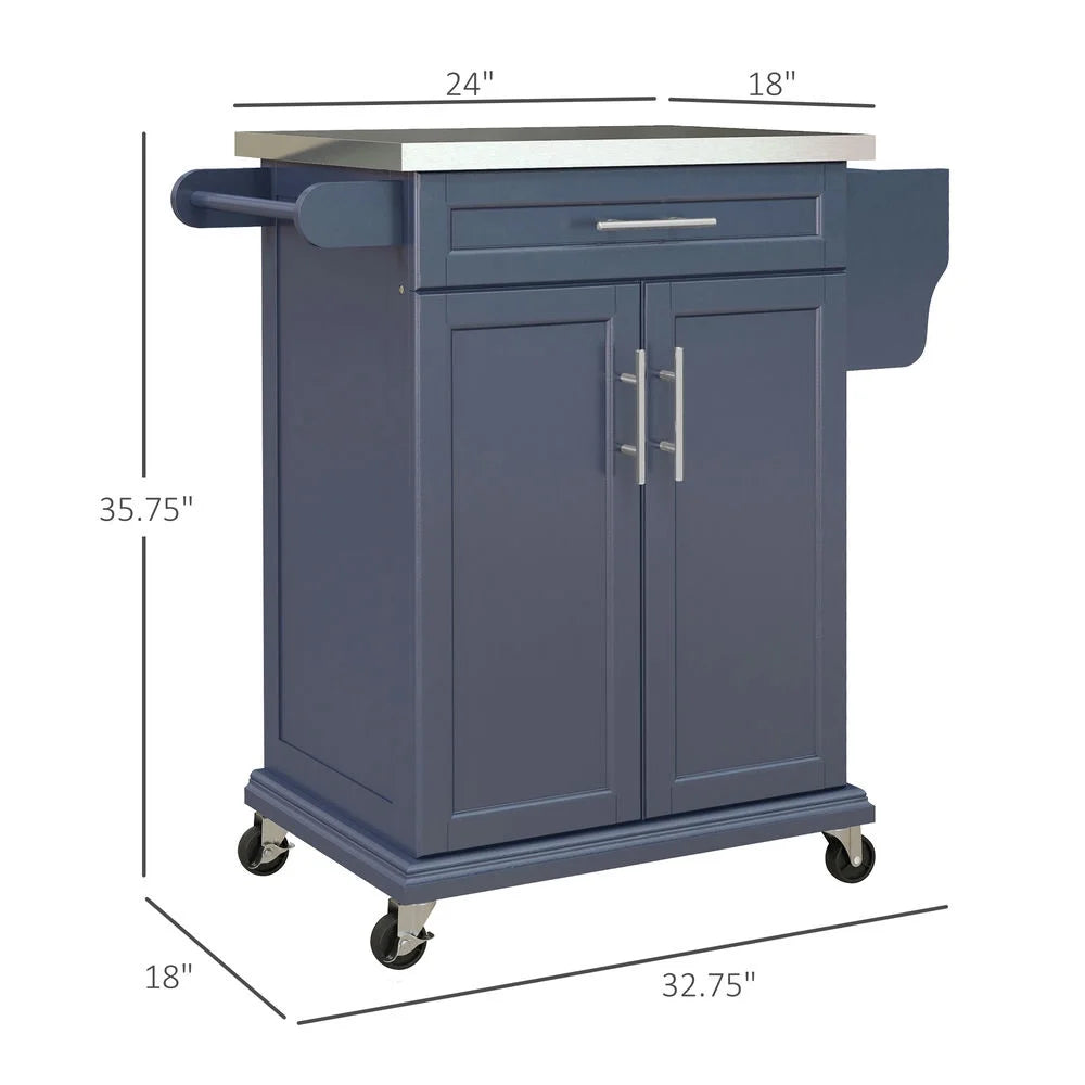 Barara King Kitchen Island,Rolling Island on Wheels, Kitchen Island Cart with Drawer, Towel Rack & Stainless Steel Countertop, Cream White