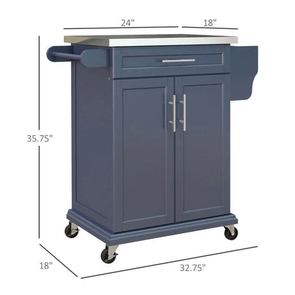 Barara King Kitchen Island,Rolling Island on Wheels, Kitchen Island Cart with Drawer, Towel Rack & Stainless Steel Countertop, Cream White